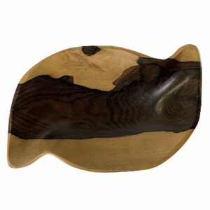 Two Tone Wood Bowl S Shaped Wooden‎ 10” Trinket Dish Catch All READ